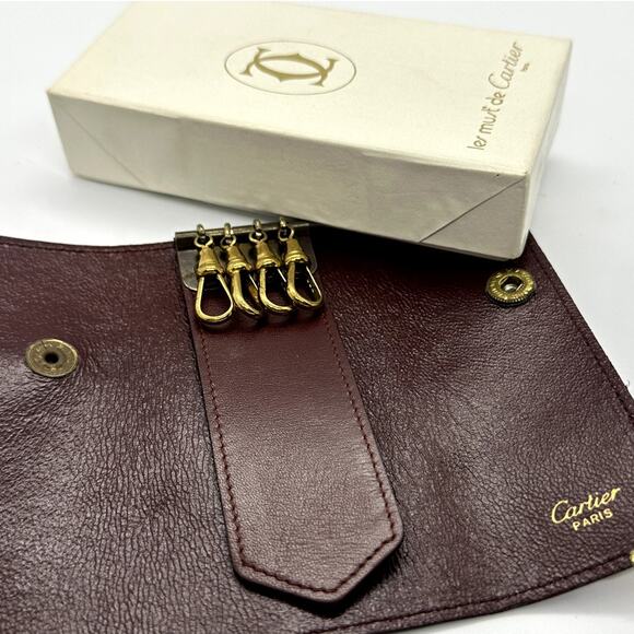 CARTIER Vintage Leather Key Case/Holder RARE FIND w/ box & dust bag, no auth EUC - Picture 1 of 11